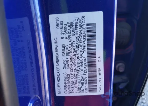 2018 Honda Accord Sport z USA, uszkodzony, nr VIN 1HGCV1F3XJA230048